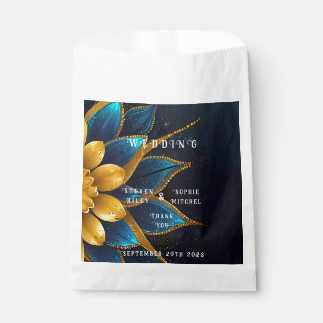 Elegante Hochzeit mit Sapphire und Gold Floral Geschenktütchen (Vorderseite)