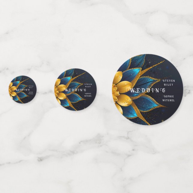Elegante Hochzeit mit Sapphire und Gold Floral Konfetti (Vorderseiten)