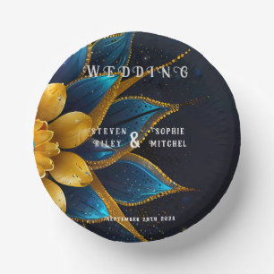 Elegante Hochzeit mit Sapphire und Gold Floral Pappteller