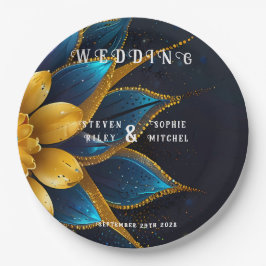 Elegante Hochzeit mit Sapphire und Gold Floral Pappteller