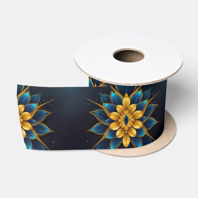 Elegante Hochzeit mit Sapphire und Gold Floral Satinband (Spule)