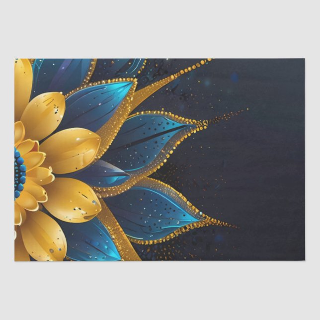 Elegante Hochzeit mit Sapphire und Gold Floral Seidenpapier (Vorderseite)