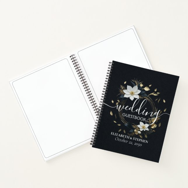 Elegante Hochzeit mit Schwarz-weißem und goldenem  Notizbuch (Innenseite)