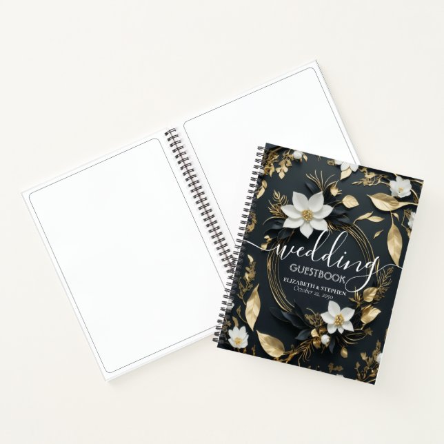 Elegante Hochzeit mit Schwarz-weißem und goldenem  Notizbuch (Innenseite)