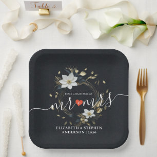 Elegante Hochzeit mit Schwarz-weißem und goldenem  Pappteller