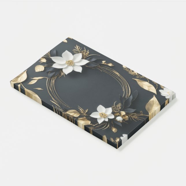 Elegante Hochzeit mit Schwarz-weißem und goldenem  Post-it Klebezettel (angewinkelt)