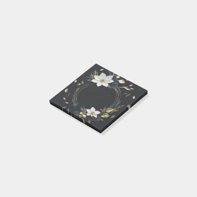 Elegante Hochzeit mit Schwarz-weißem und goldenem  Post-it Klebezettel (angewinkelt)