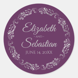 Elegante Hochzeit mit Spitzen-Silber-Filigran und  Runder Aufkleber