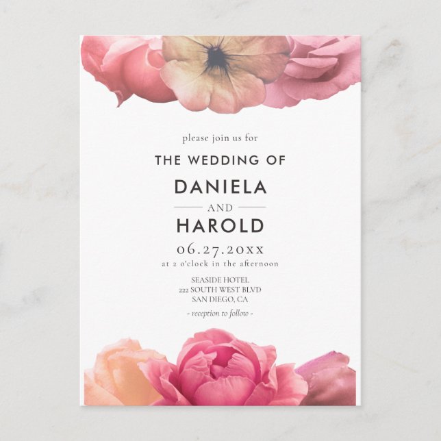 Elegante Hochzeit mit Vintager Rose Postkarte (Vorderseite)