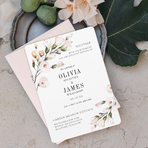 Elegante Hochzeit mit Wasserfarbe Rosa Blütenfarbe Einladung