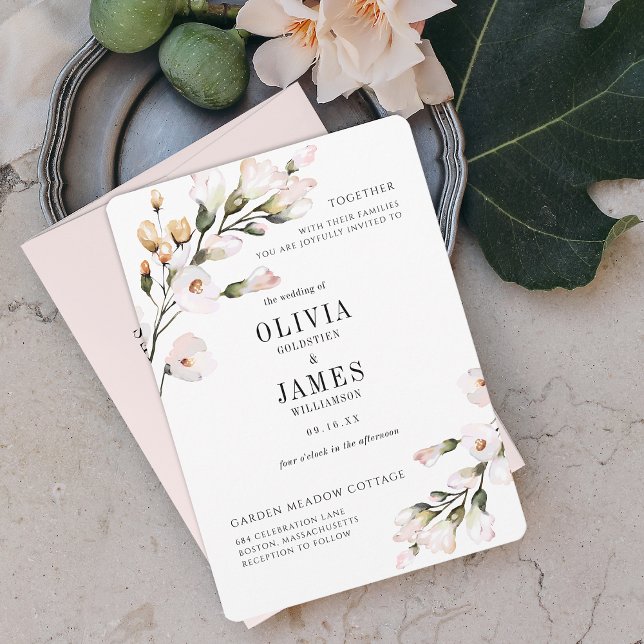 Elegante Hochzeit mit Wasserfarbe Rosa Blütenfarbe Einladung (Elegant Watercolor Blush Pink Floral Wedding Invitation)