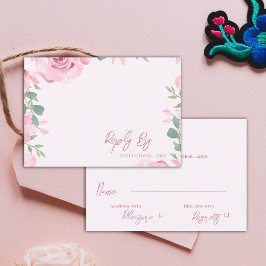 Elegante Hochzeit mit Wasserfarbe Rosa Blütenfarbe RSVP Karte