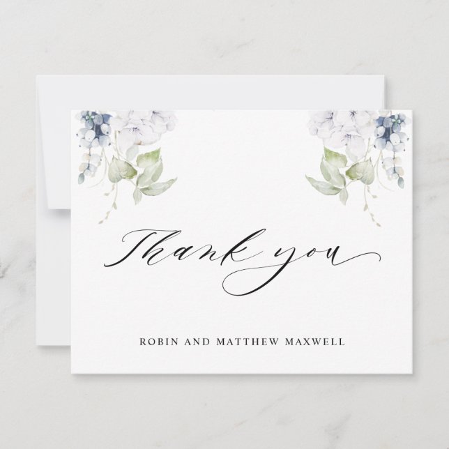 Elegante Hochzeit mit Weiß und Blauer Flora Vielen Dankeskarte (Vorderseite)