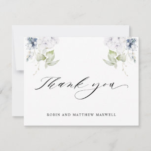 Elegante Hochzeit mit Weiß und Blauer Flora Vielen Dankeskarte