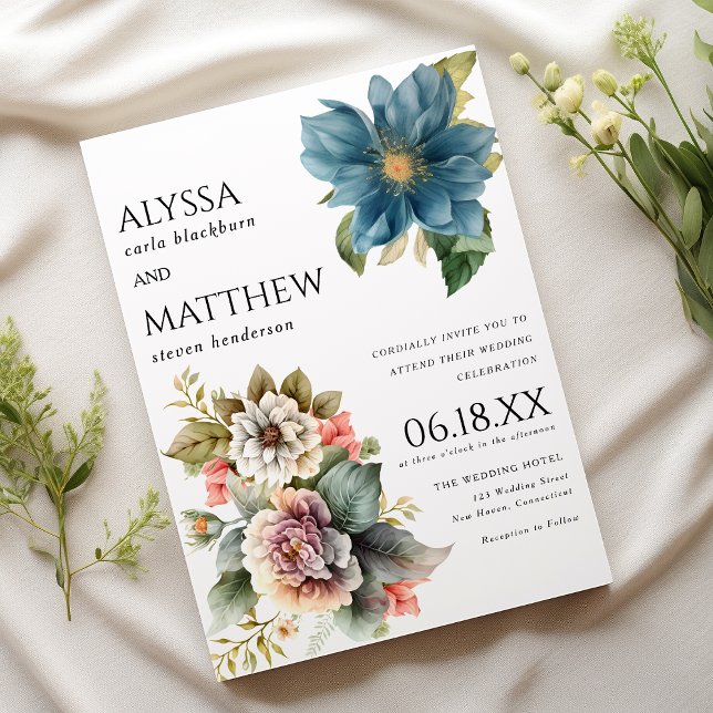 Elegante Hochzeit mit weißem Korallenblau, Pink un Einladung (Elegant white coral blue pink mint floral wedding)