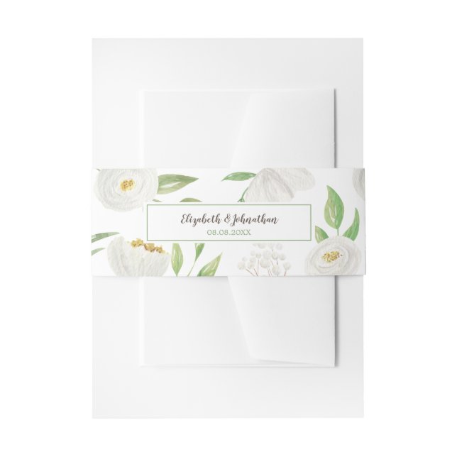 Elegante Hochzeit mit weißem und grünem Wasser Einladungsbanderole (Vorderseite Beispiel)