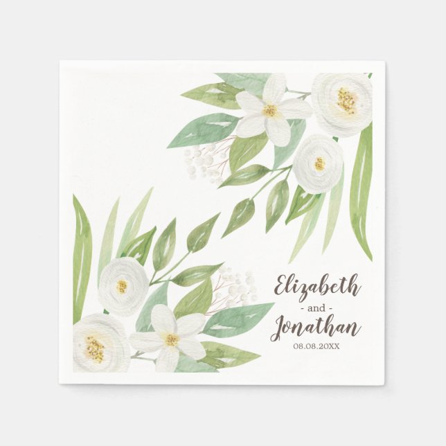 Elegante Hochzeit mit weißem und grünem Wasser Serviette (Vorderseite)