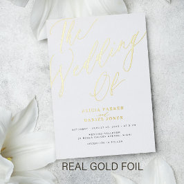 Elegante Hochzeit mit weißen und goldenen Typograf Folieneinladung
