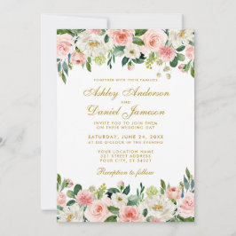 Elegante Hochzeit mit weißer Blüte, Aquarell Rosa Einladung