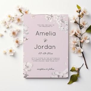 Elegante Hochzeit mit weißer Rosa Kirschblüte Einladung