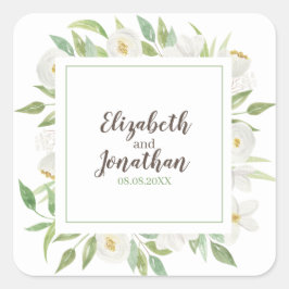 Elegante Hochzeit mit weißer und grüner Blüte Quadratischer Aufkleber