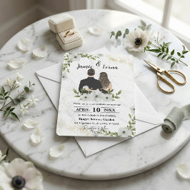 Elegante Hochzeit mit weißer und grüner Wasserfarb Einladung