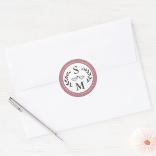 Elegante Hochzeit Moderne Monogram Dusty Rose Gefa Runder Aufkleber