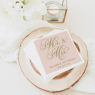 Elegante Hochzeit Mr und Mrs in Rosa und Gold Serviette
