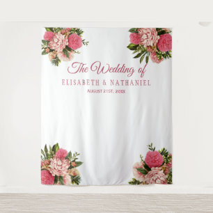 Elegante Hochzeit rosa Dahlien Fotobox Hintergrund Wandteppich