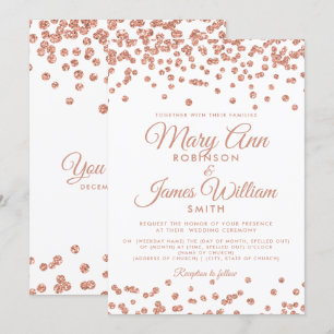 Elegante Hochzeit Rose Gold Glitzer Confetti Weiß Einladung