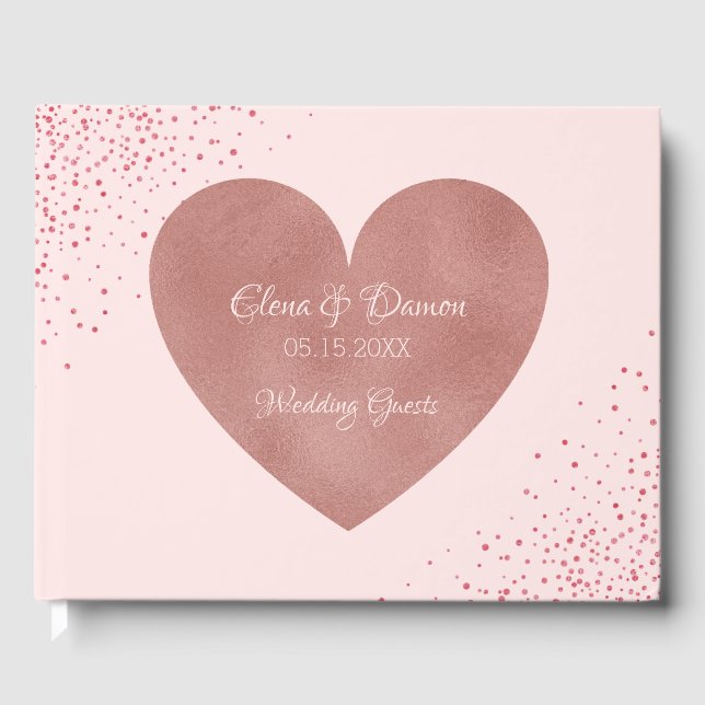 Elegante Hochzeit | Rose Gold Herzstück Confetti Gästebuch (Vorderseite)