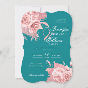Elegante Hochzeit Rose Goldene Flora und Fauna Aqu Einladung
