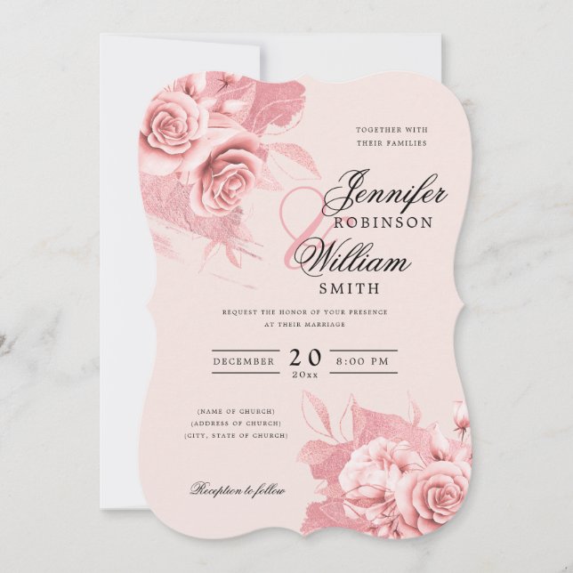 Elegante Hochzeit Rose Goldene Flora und Fauna Einladung (Vorderseite)
