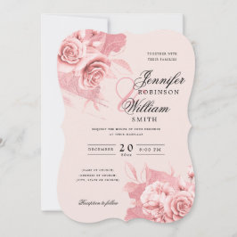 Elegante Hochzeit Rose Goldene Flora und Fauna Einladung