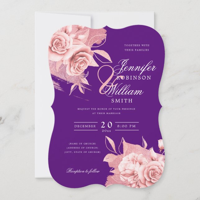 Elegante Hochzeit Rose Goldene Flora und Fauna Lil Einladung (Vorderseite)