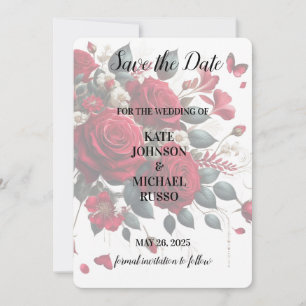 Elegante Hochzeit rote Rosen Blumen Save The Date