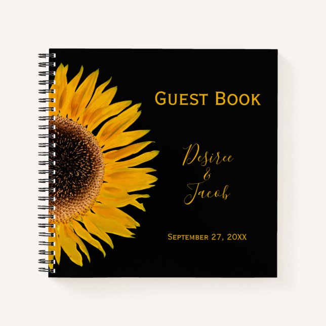 Elegante Hochzeit Rustikal Gelbe Sonnenblume Notizbuch (Vorderseite)