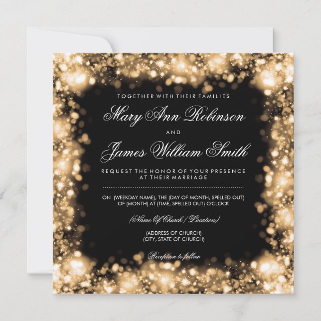 Elegante Hochzeit Save the Date Lights Gold (Vorderseite)