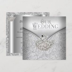Elegante Hochzeit Silber Damast Weißer Schwan Einladung
