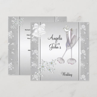 Elegante Hochzeit Silber Weiße Spitze Floral Einladung