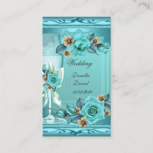 Elegante Hochzeit Teal Blau Beige Rosen Blumen Begleitkarte