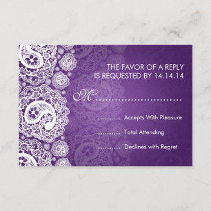 Elegante Hochzeit UAWG Paisley-Spitze lila RSVP Karte