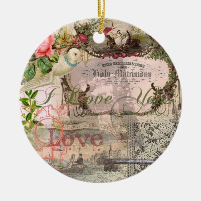 Elegante Hochzeit Vintage Ehe Antike Vintag Keramikornament (Vorne)