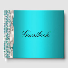 Elegante Hochzeit von Aqua und White Satin Ribbon Gästebuch