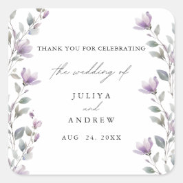 Elegante Hochzeit von Aquarellblumen Quadratischer Aufkleber