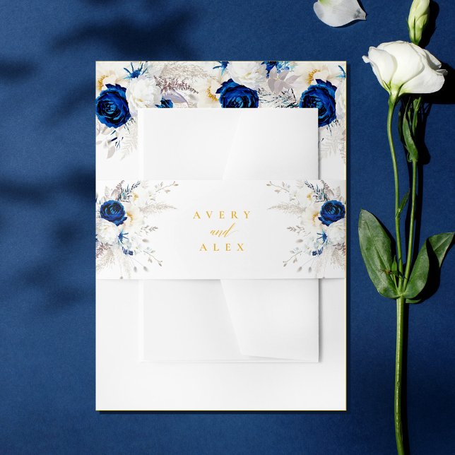 Elegante Hochzeit von Blauen und Gelben Blumen Kal Einladungsbanderole (Von Creator hochgeladen)