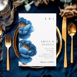 Elegante Hochzeit von Blue Gold Floral Einladung