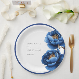 Elegante Hochzeit von Blue Gold Floral Pappteller