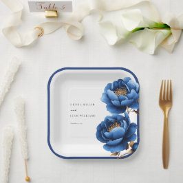 Elegante Hochzeit von Blue Gold Floral Pappteller