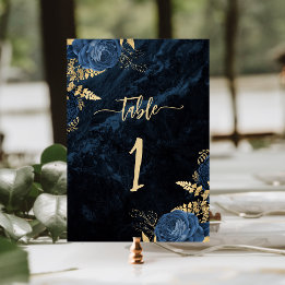 Elegante Hochzeit von Blue Gold Floral Tischnummer
